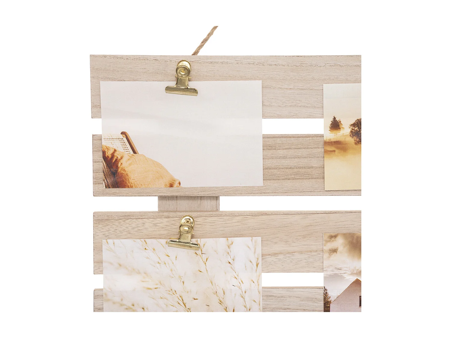 Pêle-mêle Multivues Porte Photos mural en Bois avec Clips en métal doré 58 x 43 cm