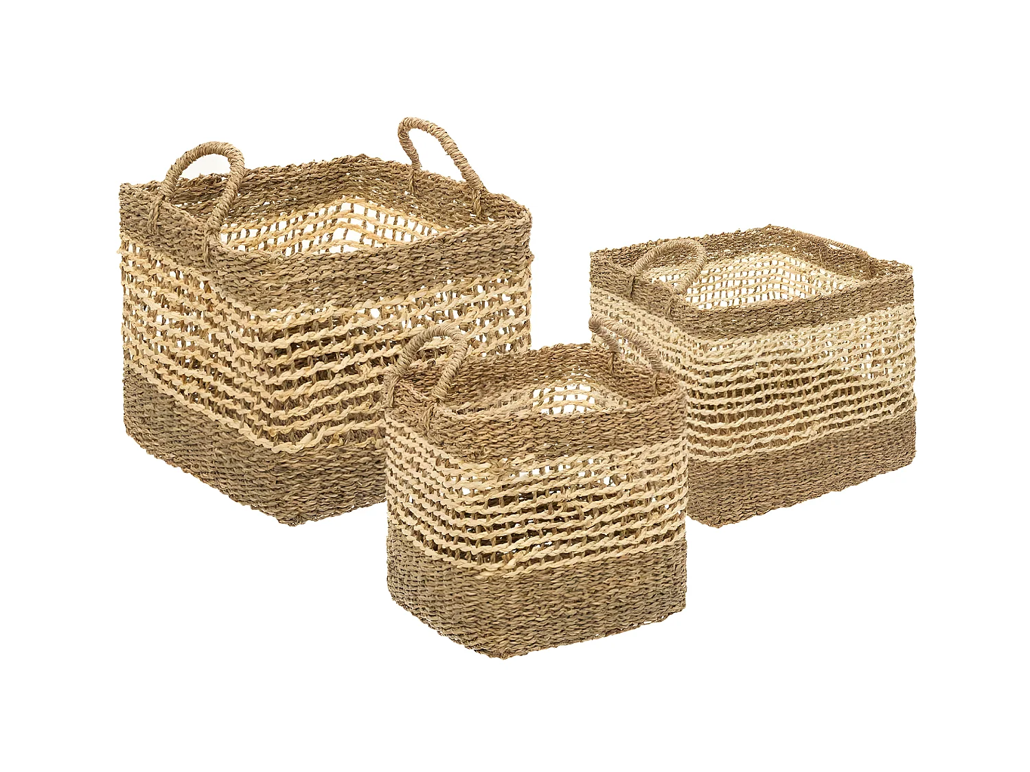 Set de 3 Paniers de rangement carré en Osier tressé et ajouré