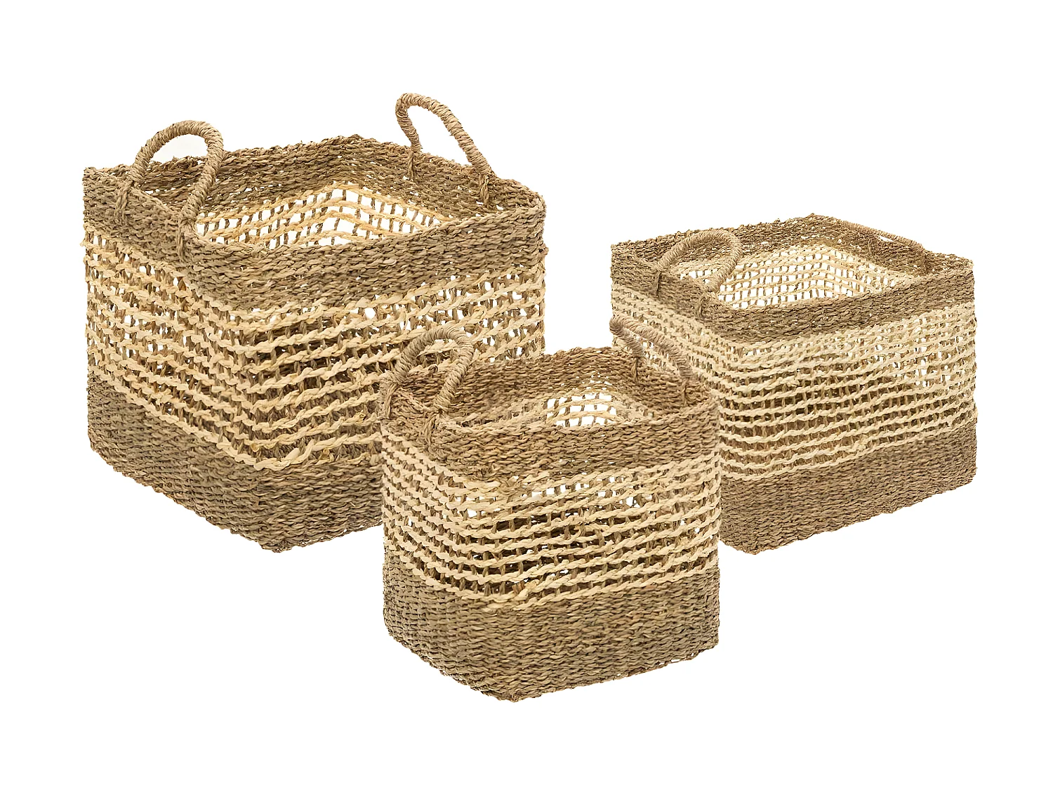Set de 3 Paniers de rangement carré en Osier tressé et ajouré
