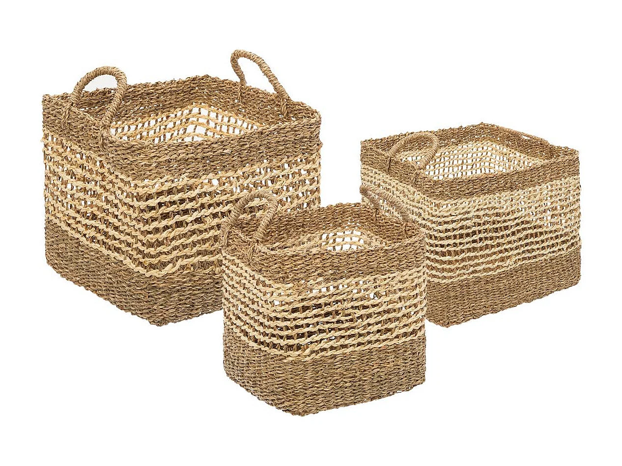 Set de 3 Paniers de rangement carré en Osier tressé et ajouré