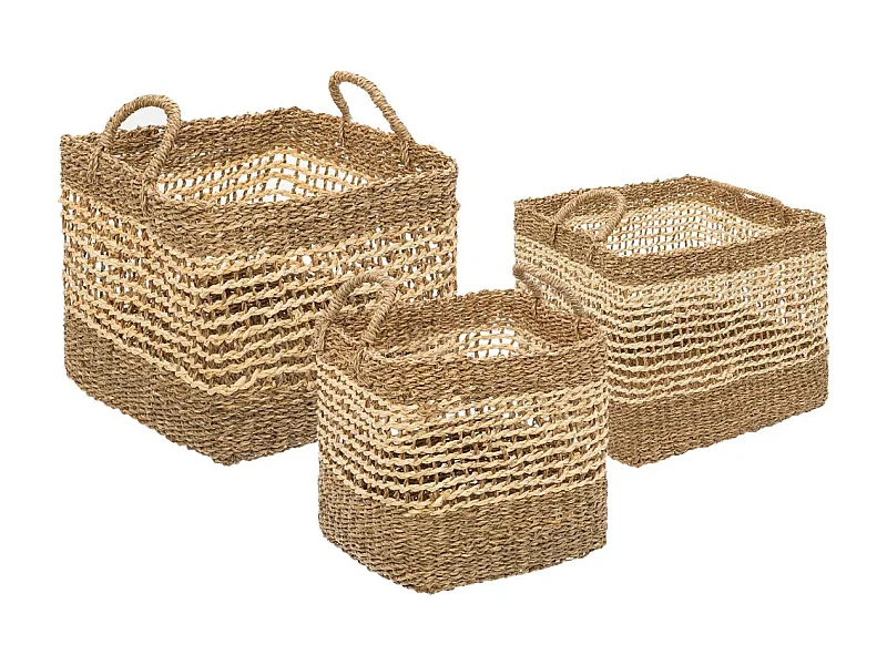 Set de 3 Paniers de rangement carré en Osier tressé et ajouré