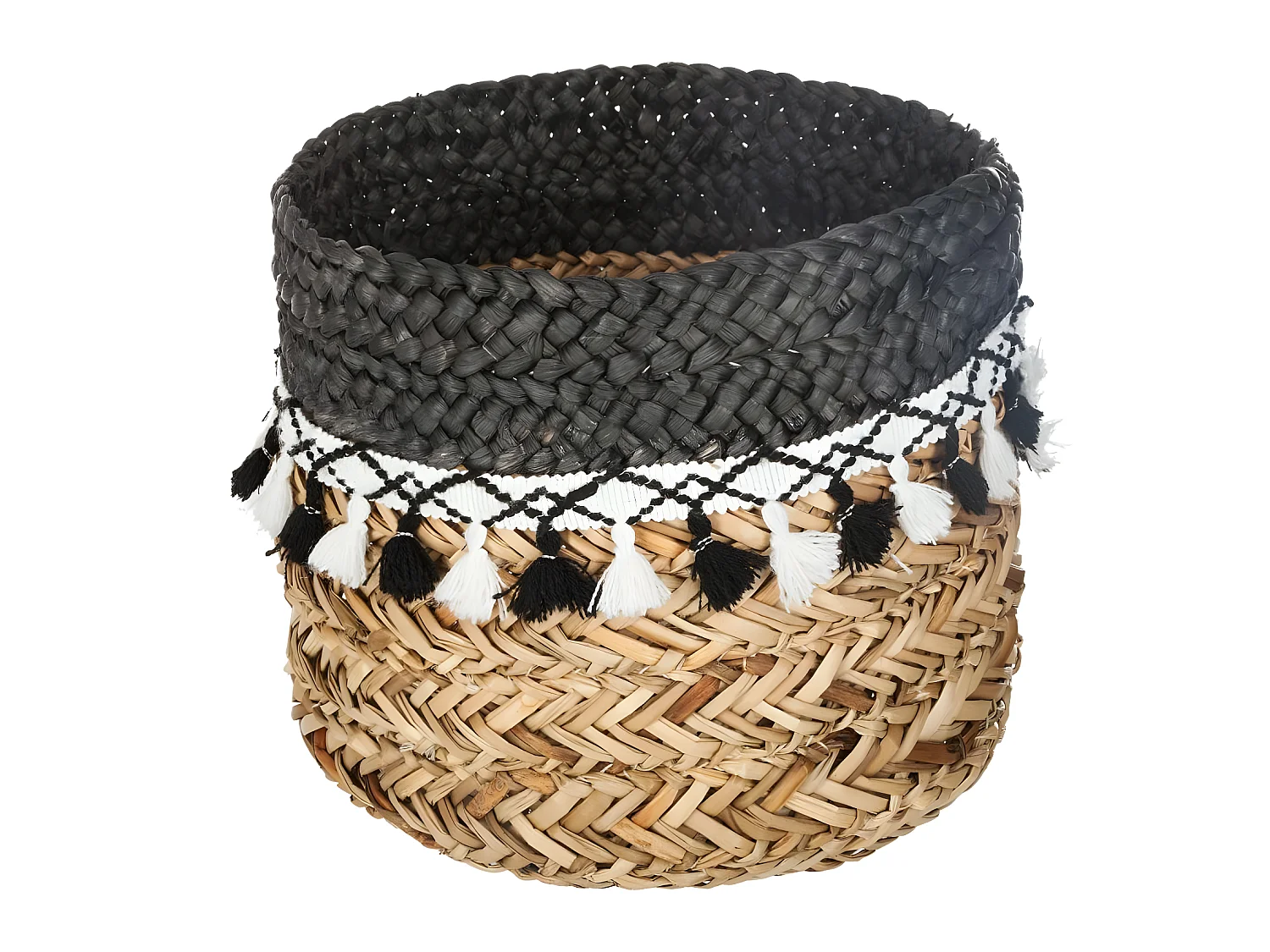 Set de 3 Paniers de rangement en Seagrass avec Pompons