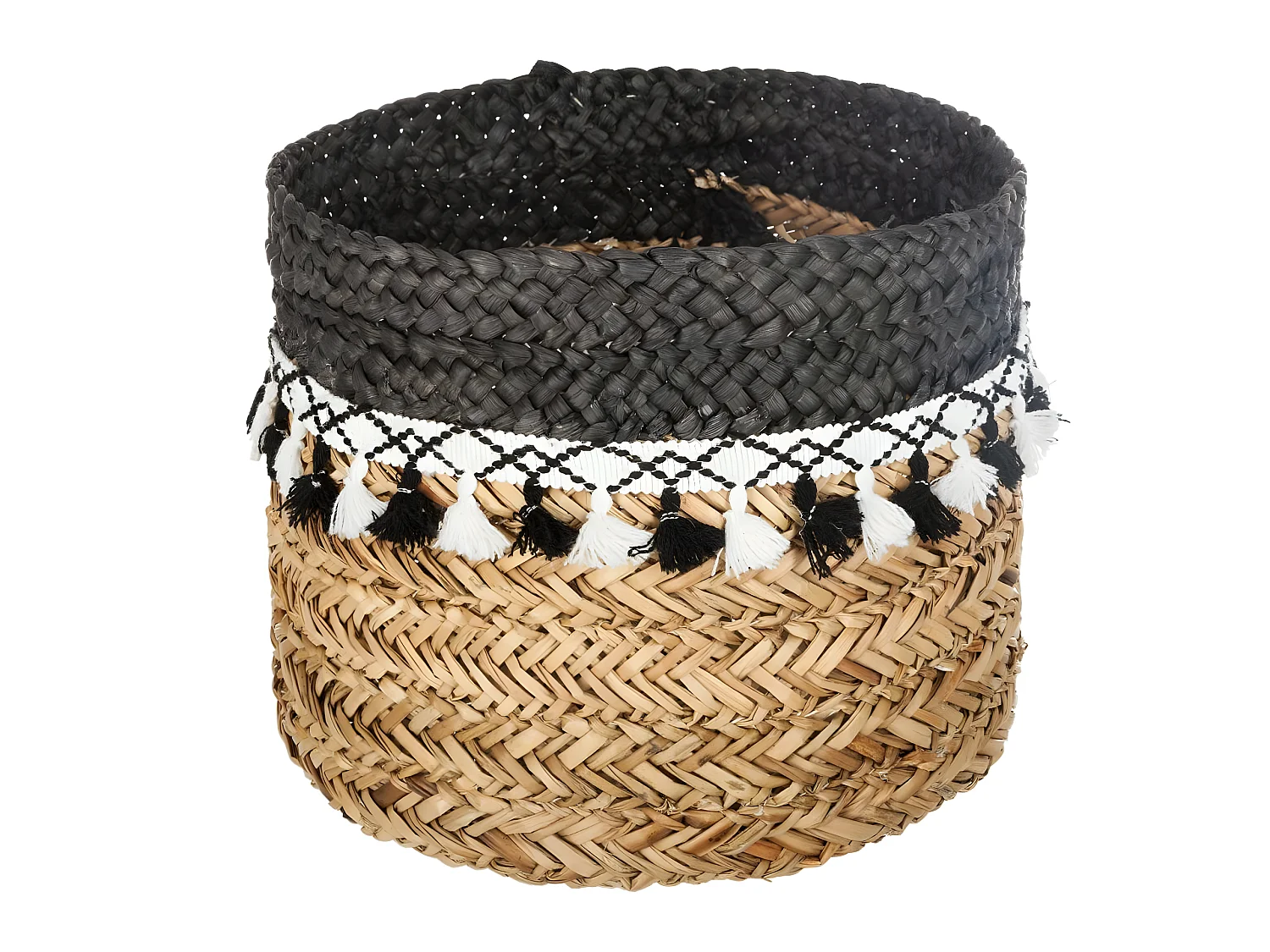 Set de 3 Paniers de rangement en Seagrass avec Pompons