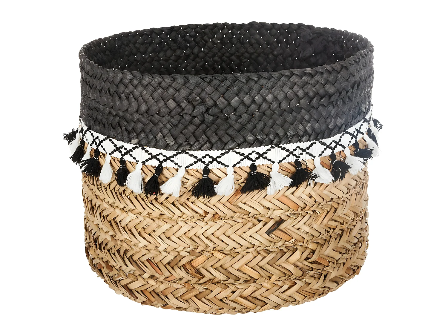 Set de 3 Paniers de rangement en Seagrass avec Pompons