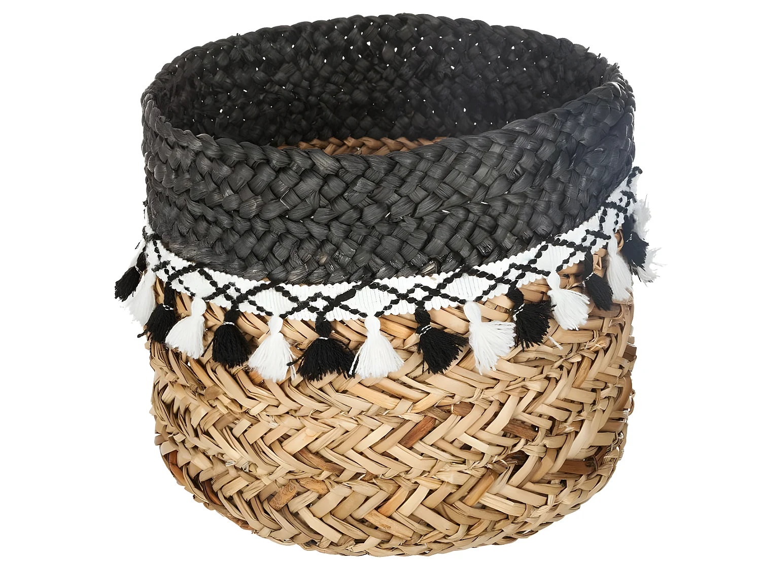 Set de 3 Paniers de rangement en Seagrass avec Pompons