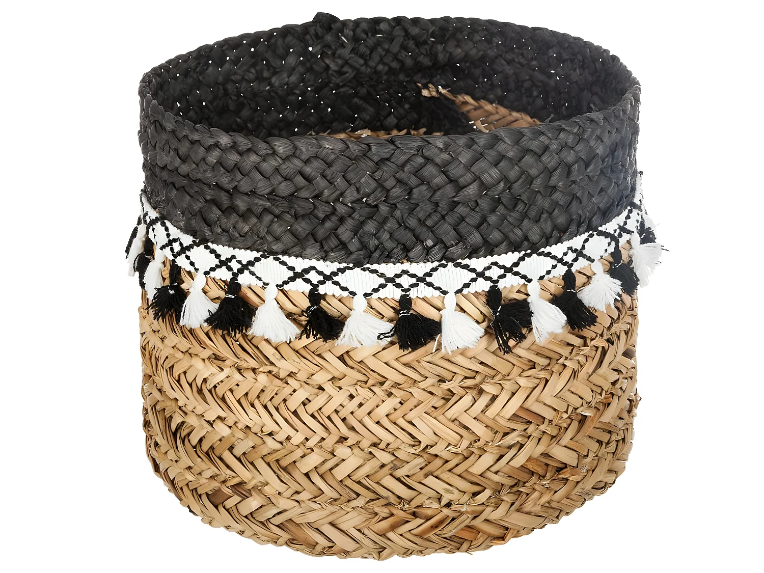 Set de 3 Paniers de rangement en Seagrass avec Pompons