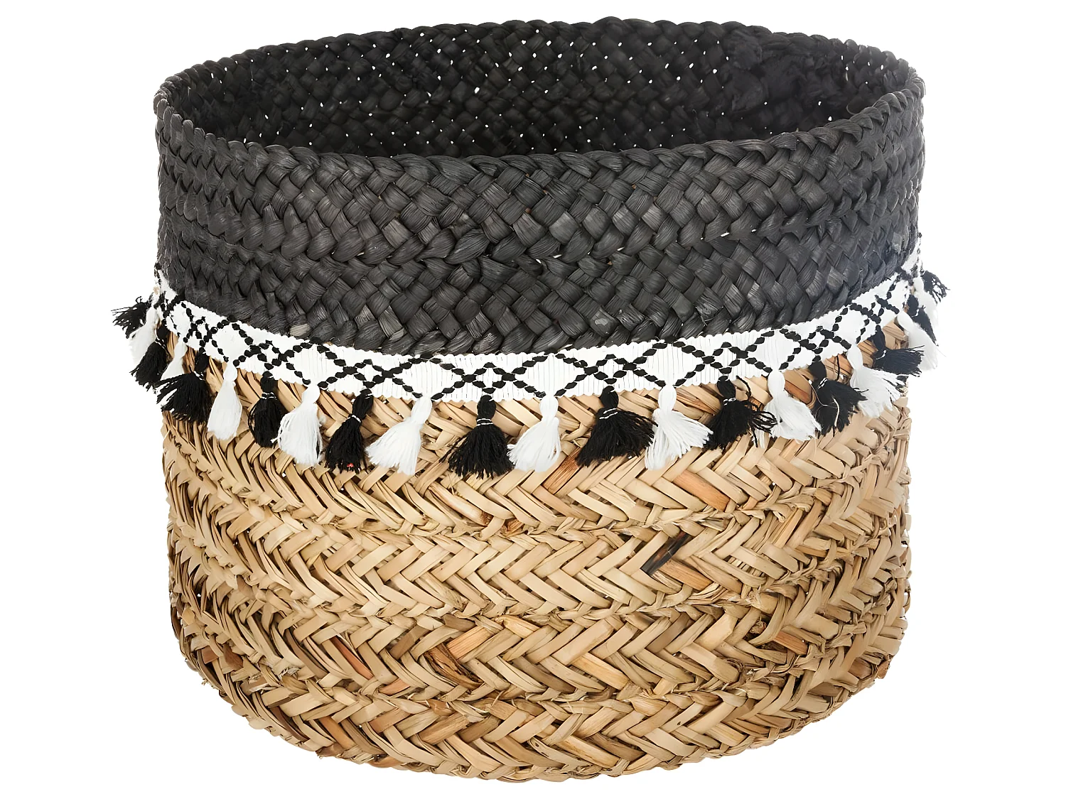 Set de 3 Paniers de rangement en Seagrass avec Pompons