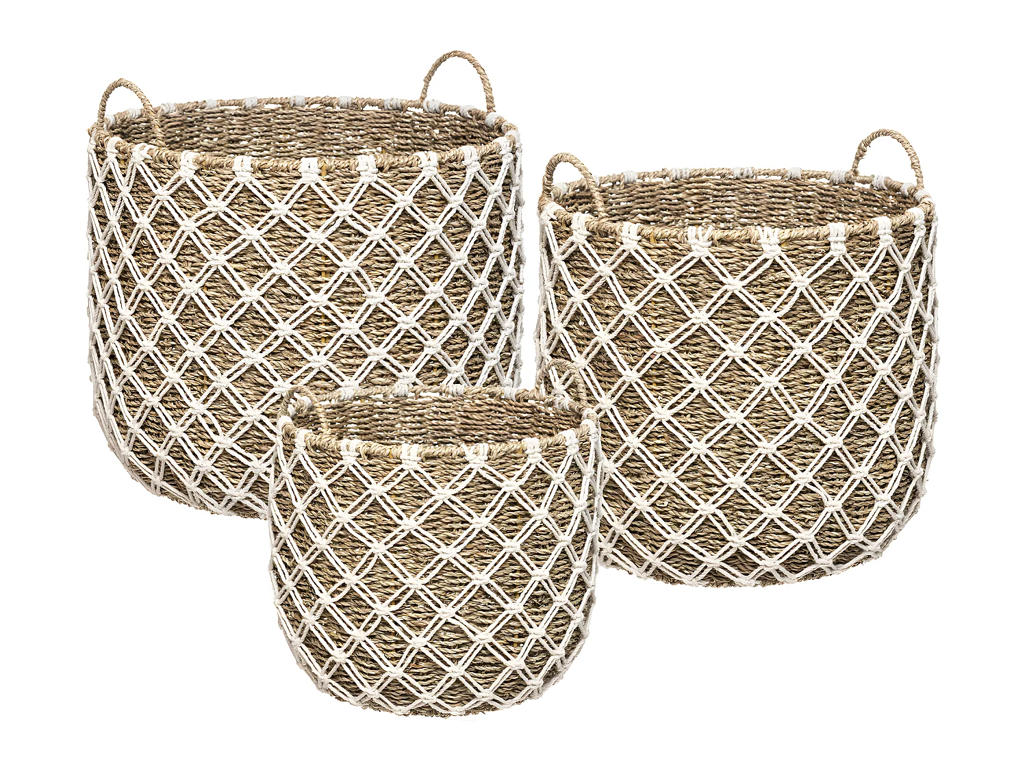 Set de 3 Paniers de rangement en Macramé et Roseau naturel