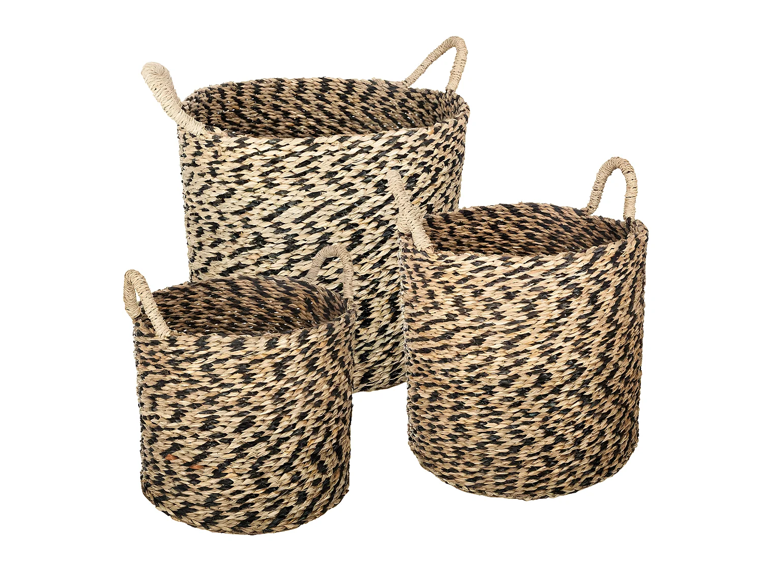 Set de 3 Paniers de rangement rond en Osier Noir et Naturel