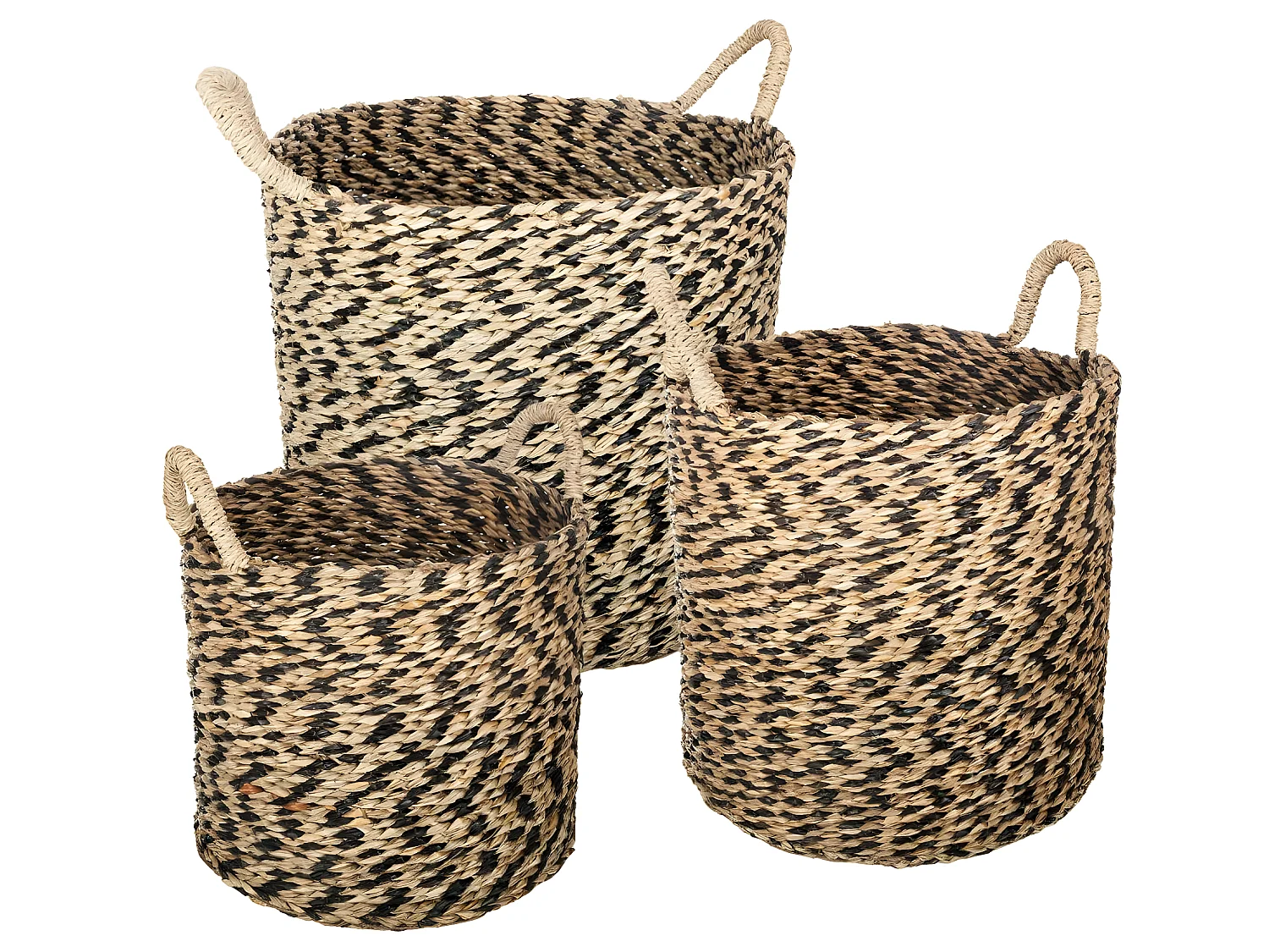 Set de 3 Paniers de rangement rond en Osier Noir et Naturel