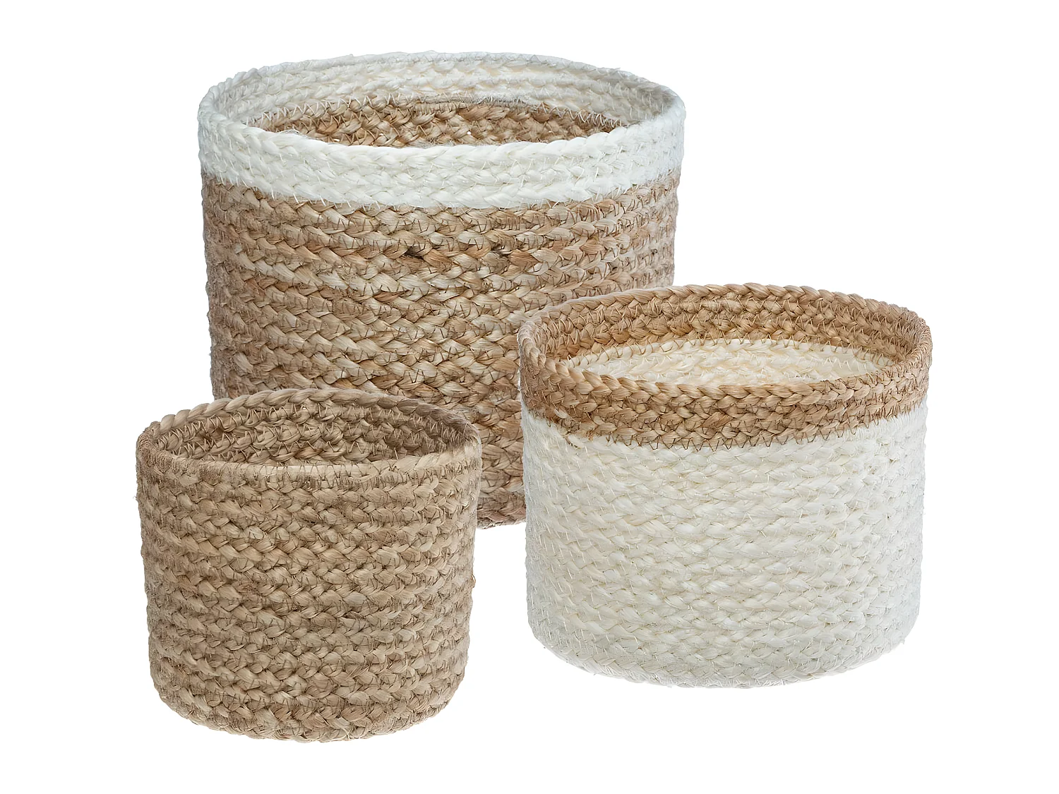 Set de 3 Paniers de rangement en Jute Naturel et Blanc