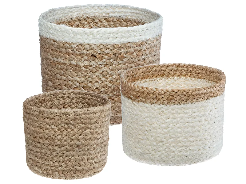 Set de 3 Paniers de rangement en Jute Naturel et Blanc