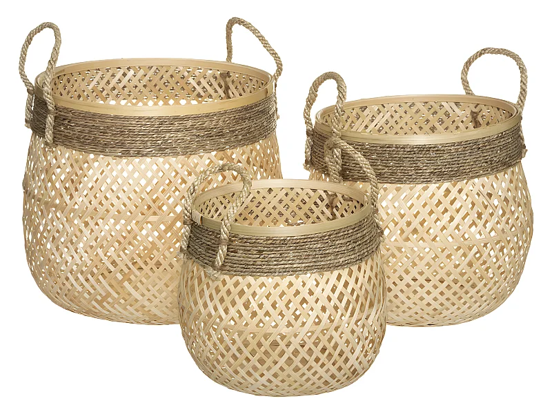 Set de 3 Paniers de rangement en Bambou et Roseau