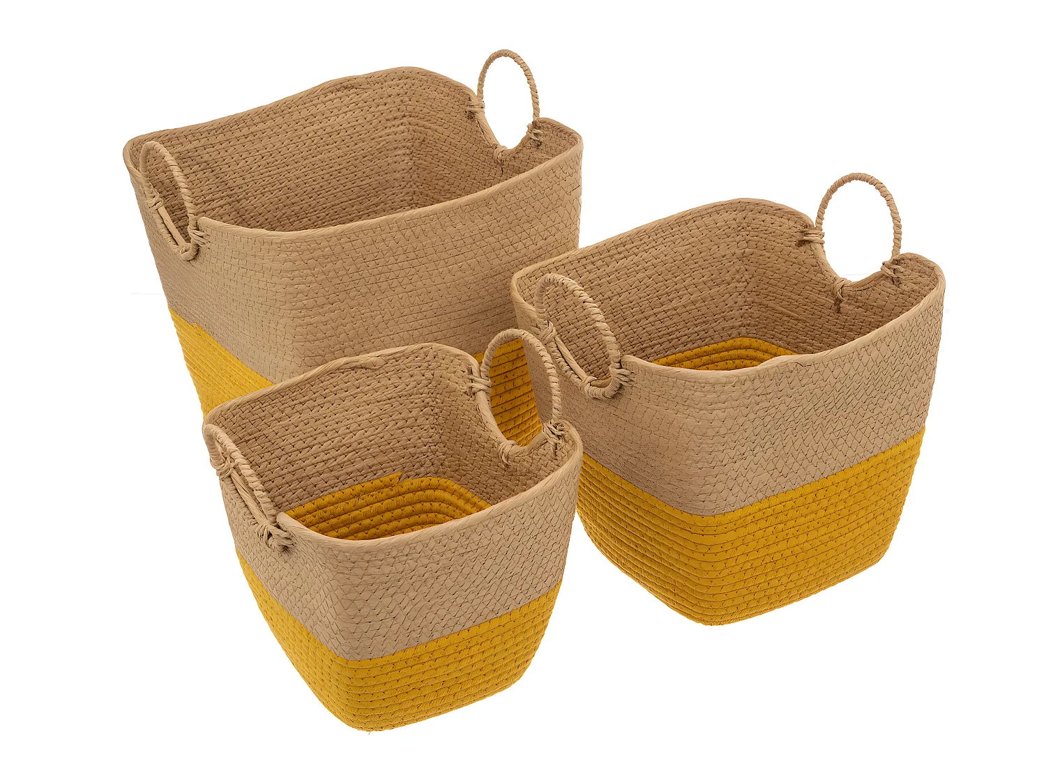 Lot de 3 Paniers de rangement Beige et Ocre