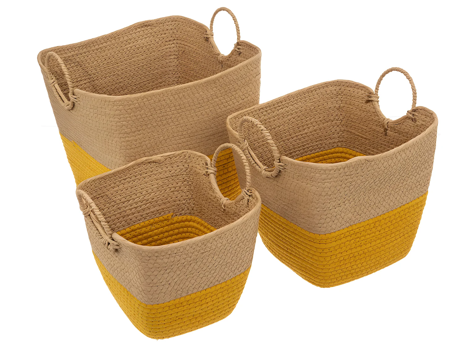 Lot de 3 Paniers de rangement Beige et Ocre