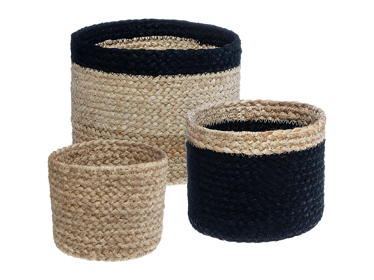 Set de 3 Paniers de rangement en Jute Beige et Noir