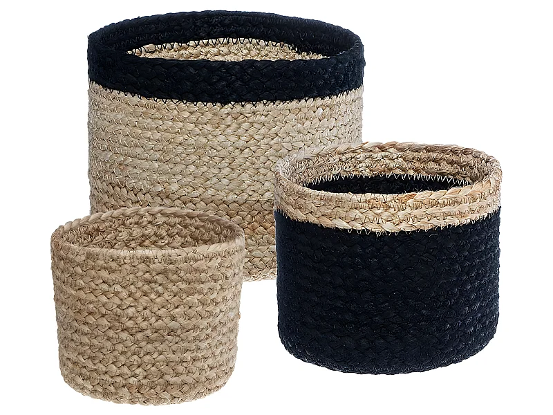 Set de 3 Paniers de rangement en Jute Beige et Noir