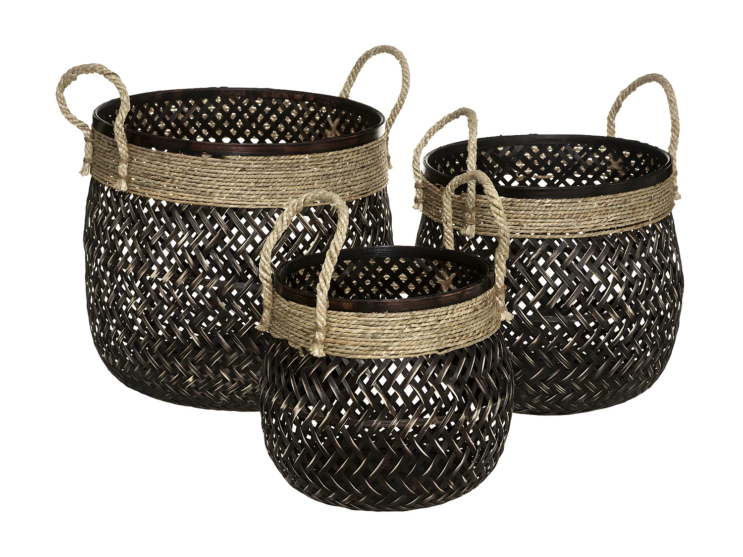 Set de 3 Paniers de rangement Bruns en Bambou et Roseau