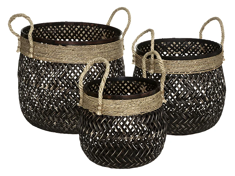 Set de 3 Paniers de rangement Bruns en Bambou et Roseau