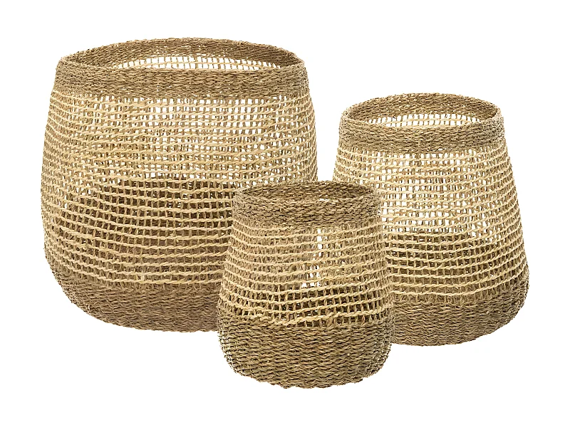 Set de 3 Paniers de rangement rond en Osier naturel tressé et ajouré