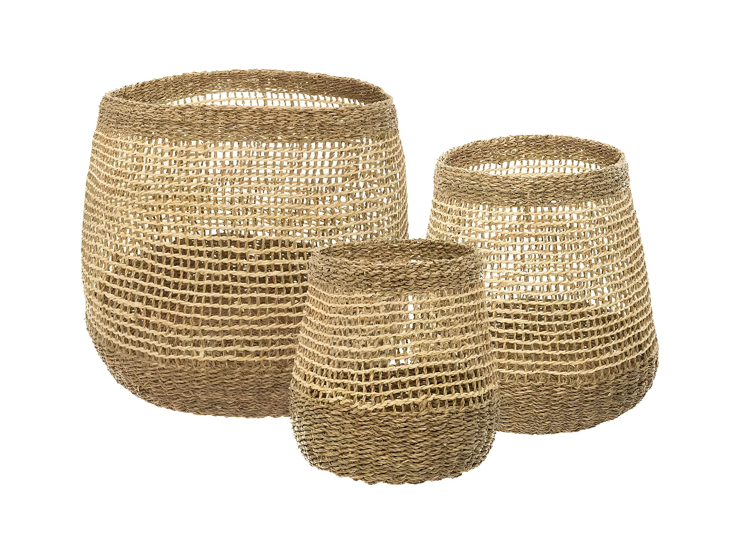 Set de 3 Paniers de rangement rond en Osier naturel tressé et ajouré