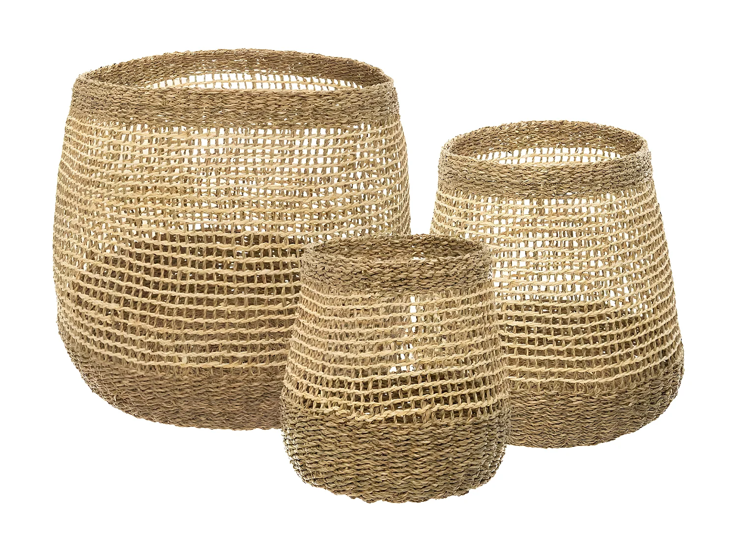 Set de 3 Paniers de rangement rond en Osier naturel tressé et ajouré