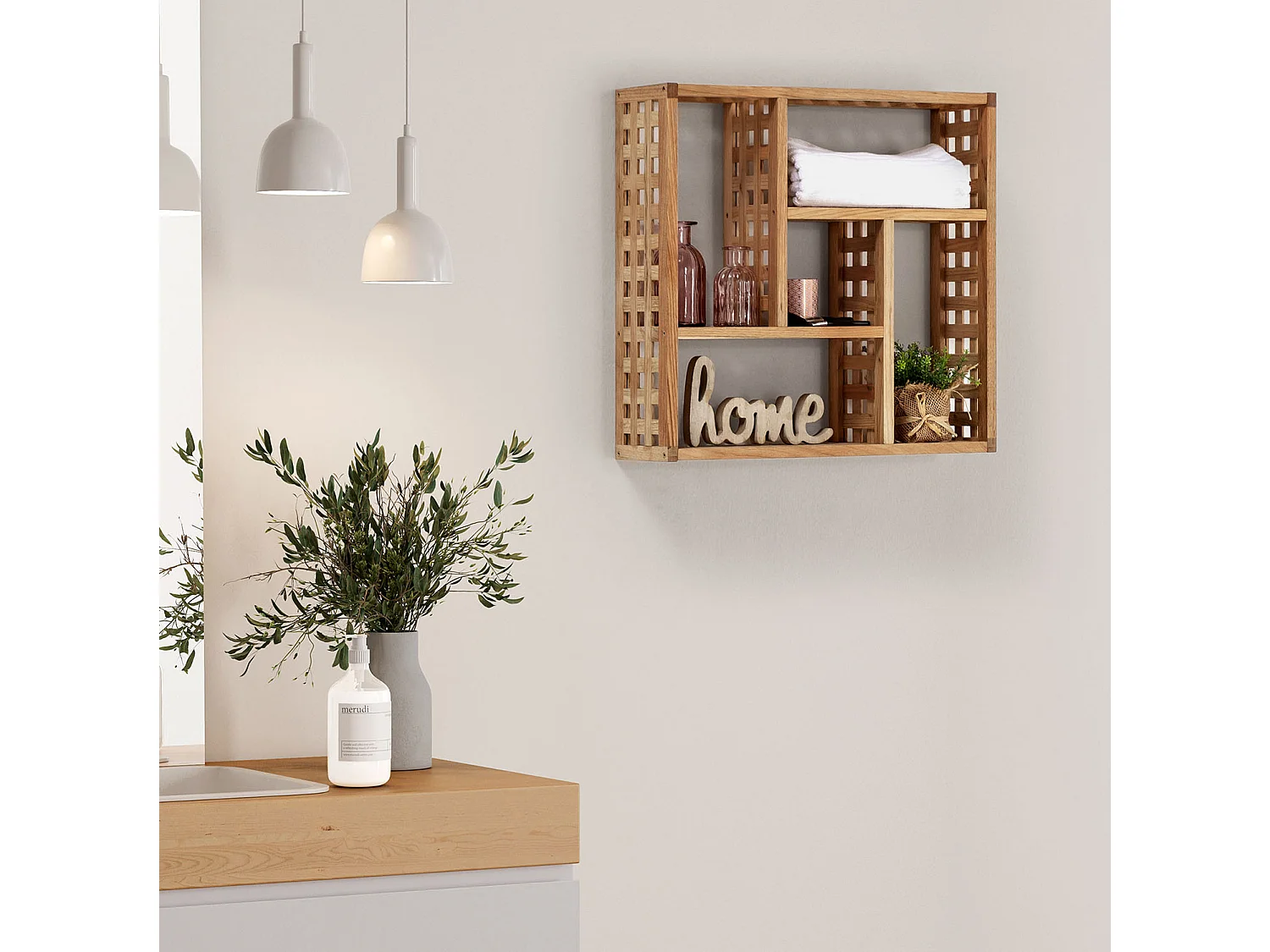 Mensola da parete Miri in legno di noce, 5 scomparti