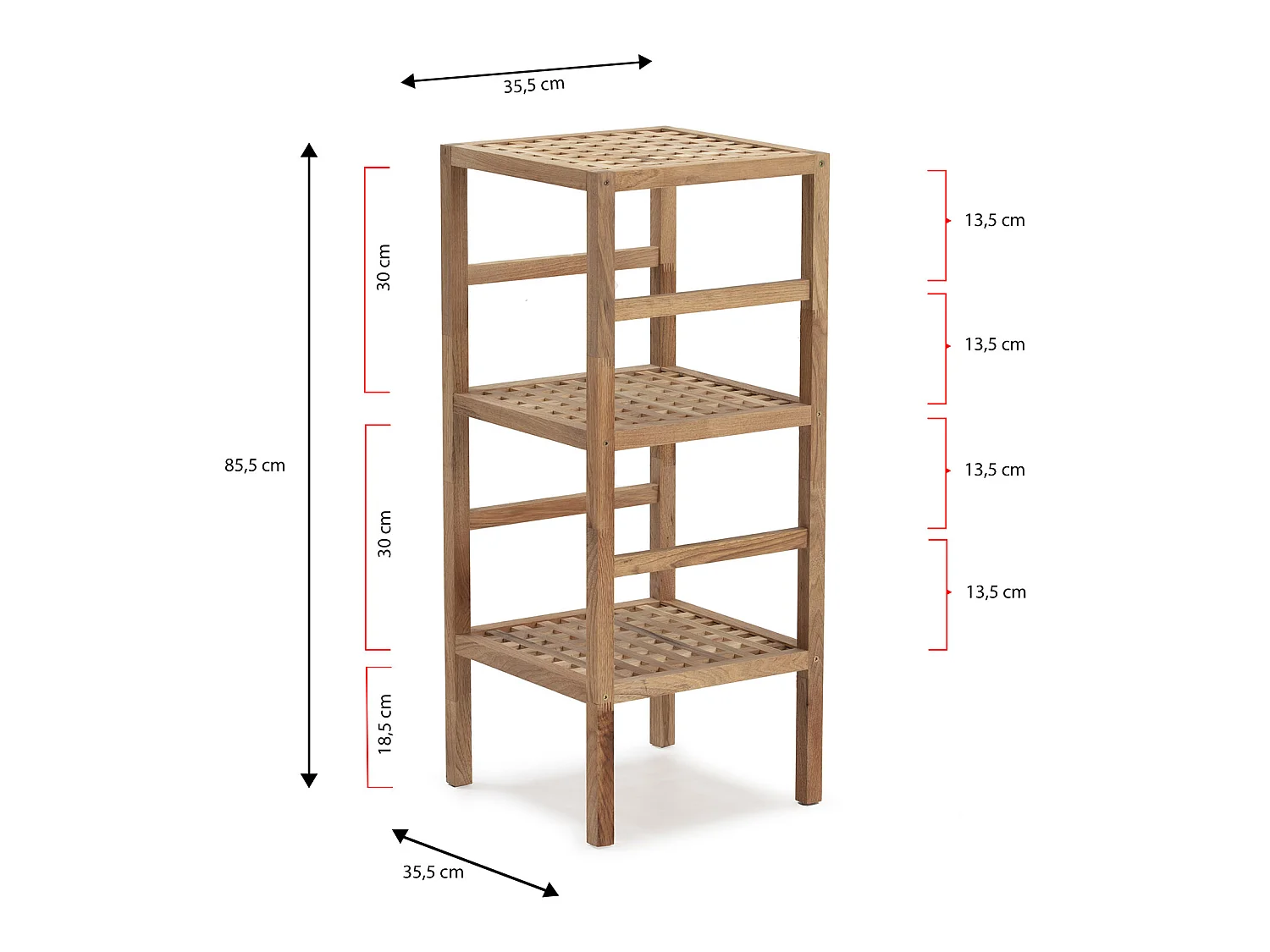 Walnoot houten Alam boekenplank, 85 cm hoogte met 3 niveaus.