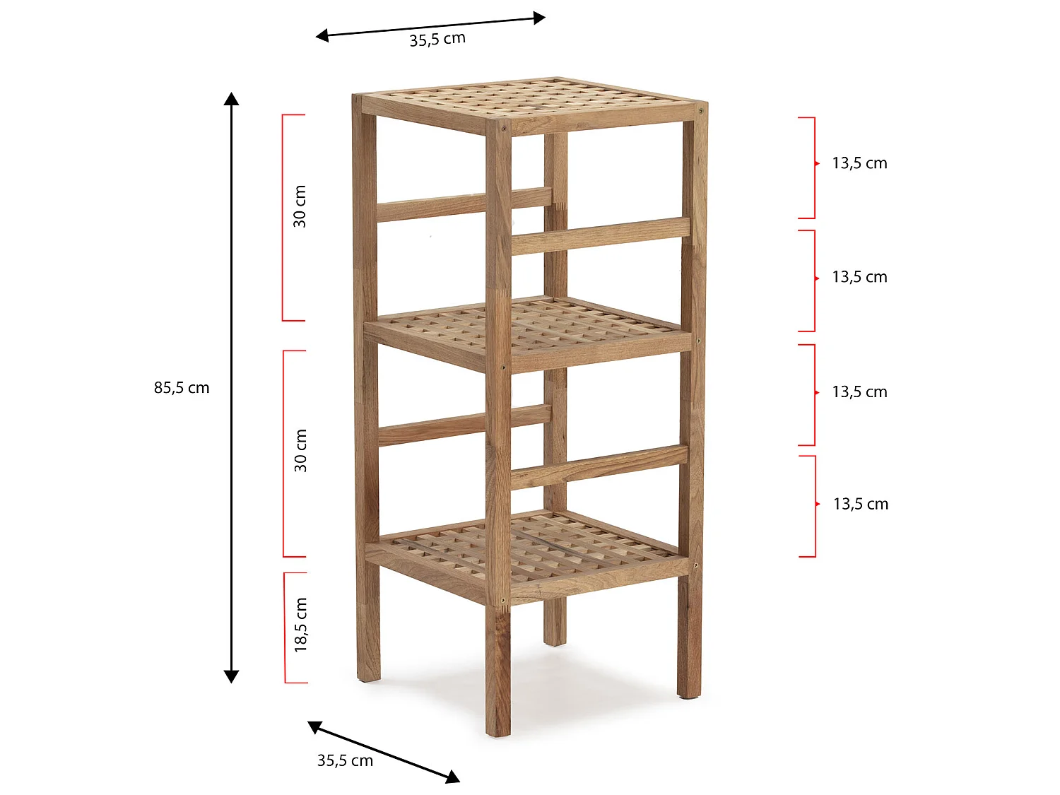 Étagère Alam en bois de noyer, hauteur 85 cm avec 3 niveaux
