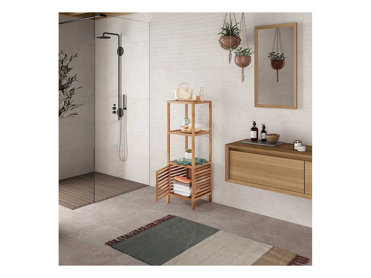 Boekenkast Pasay van walnoot hout, 123 cm hoog met 1 deur