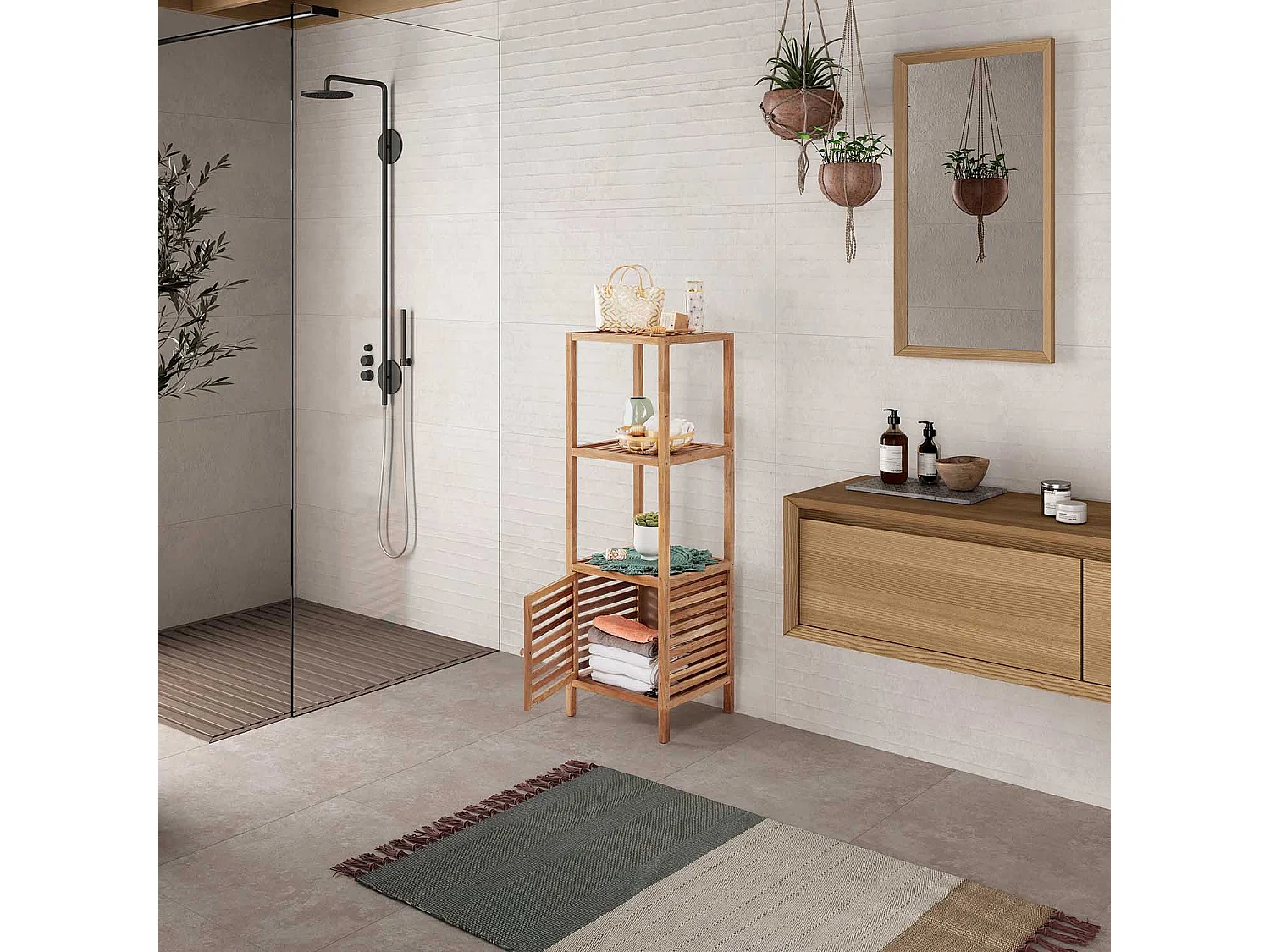 Boekenkast Pasay van walnoot hout, 123 cm hoog met 1 deur