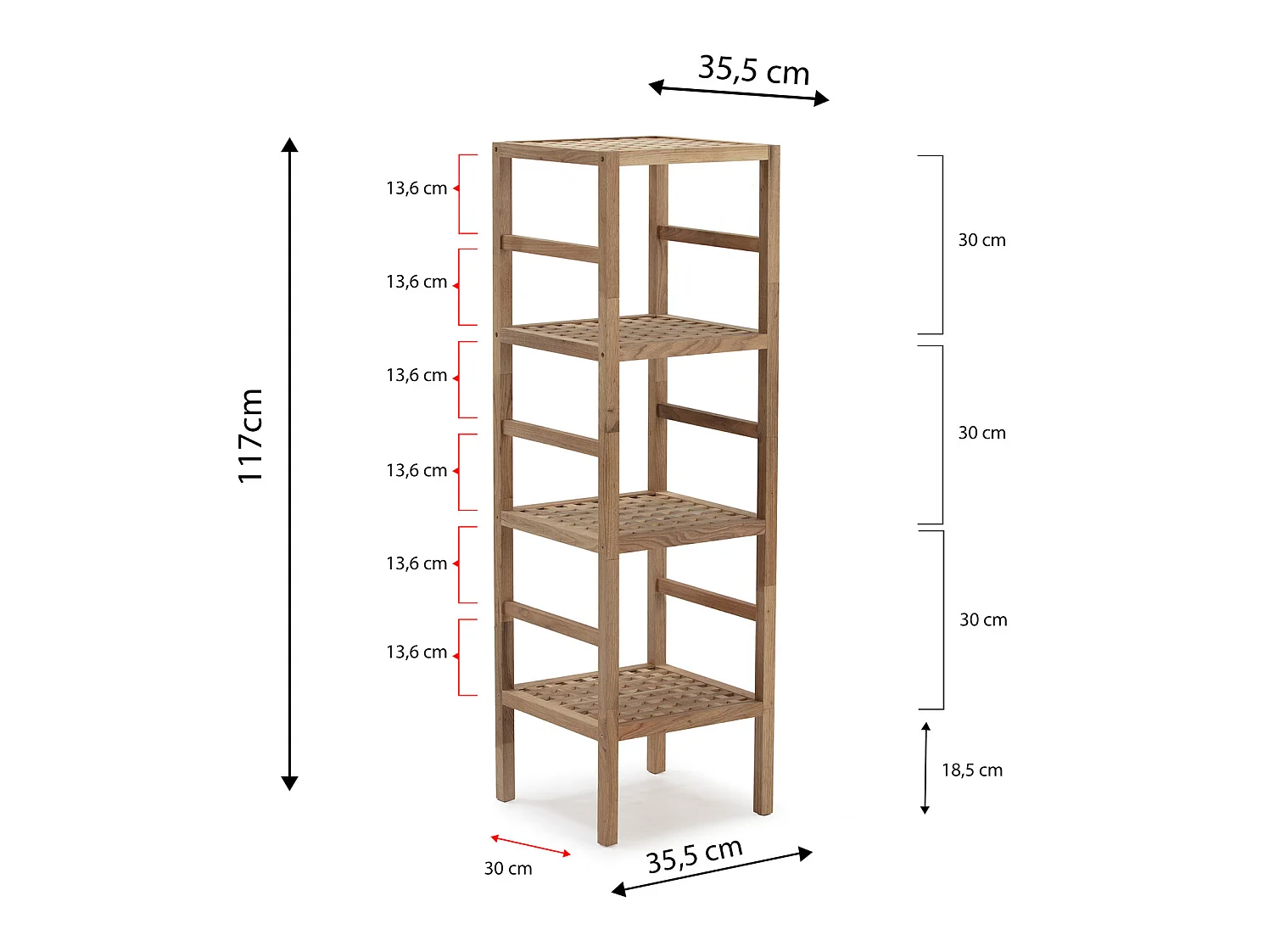 Bücherregal Alam 4 Fachböden, 117,5 cm