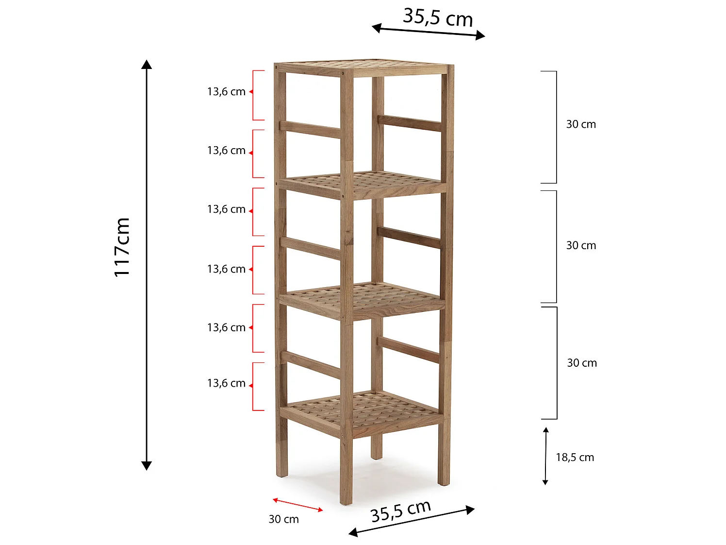Półka kolumnowa Étagère Alam z drewna orzechowego, wysokość 117,5 cm, 4 poziomy.