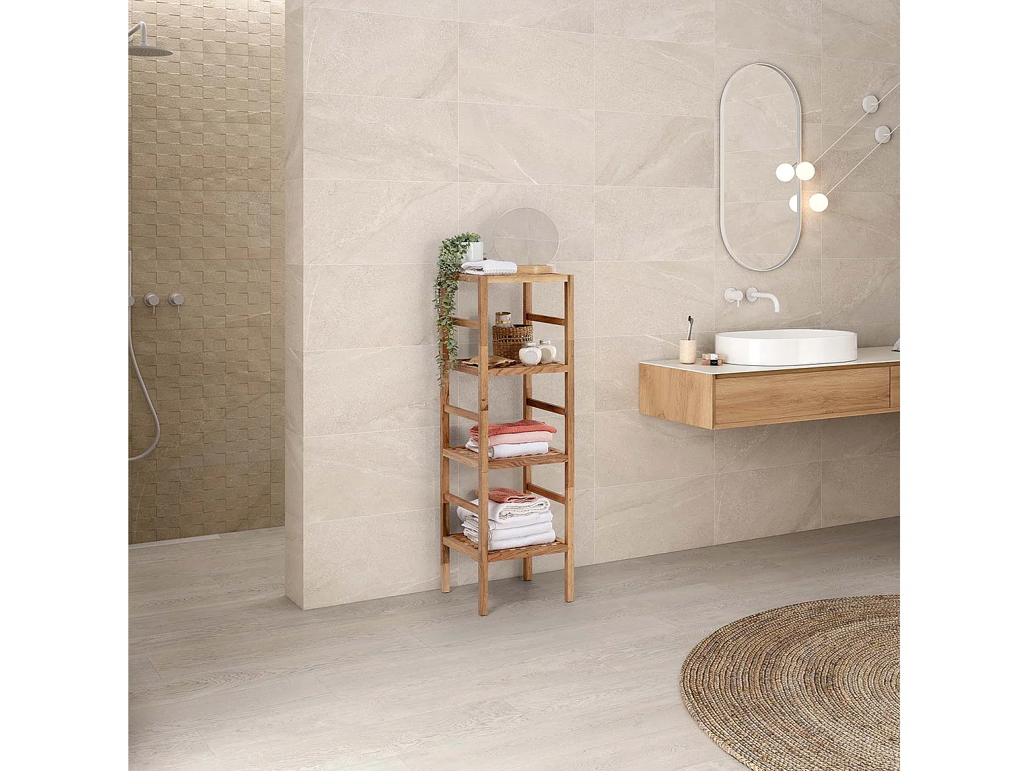 Półka kolumnowa Étagère Alam z drewna orzechowego, wysokość 117,5 cm, 4 poziomy.