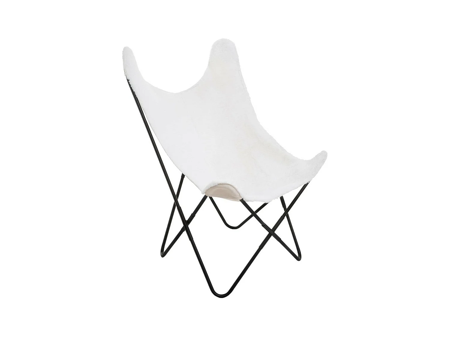 Fauteuil Papillon structure en métal et assise en Fourrure blanche