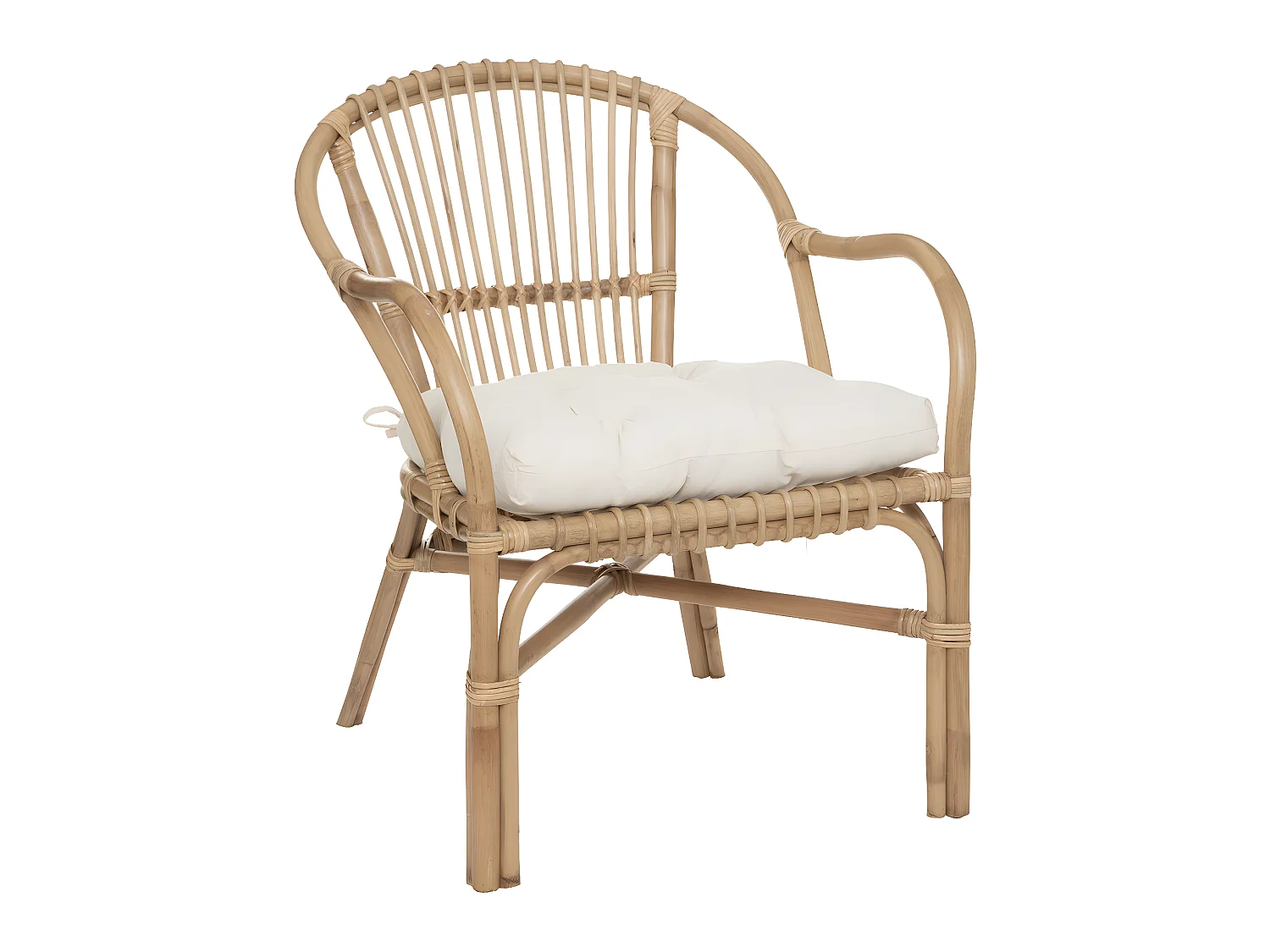 Fauteuil en Rotin et assise en Coton Blanc