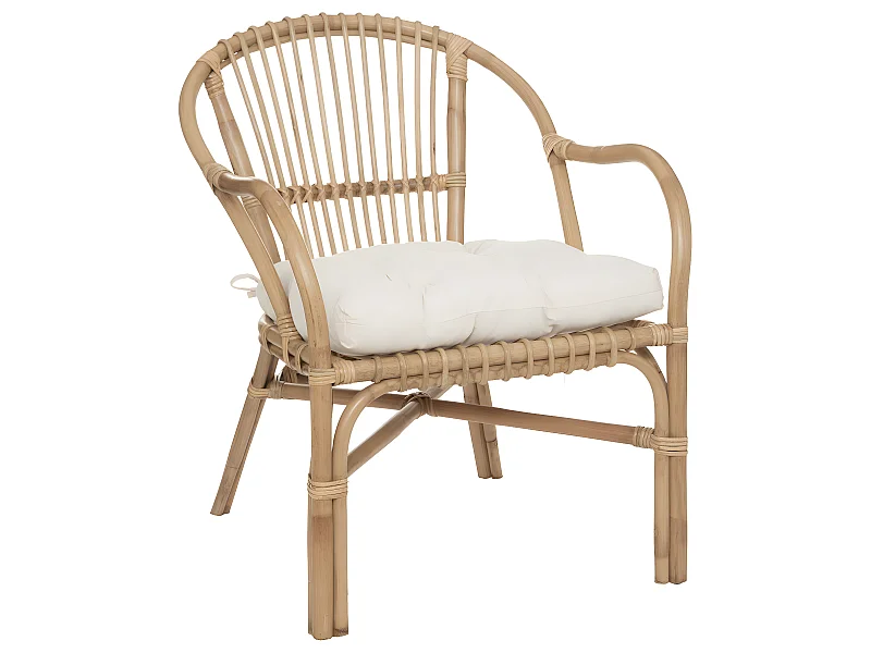 Fauteuil en Rotin et assise en Coton Blanc