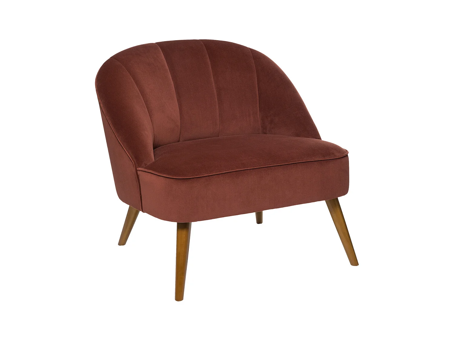 Fauteuil en Velours Terracotta et pieds en Bois