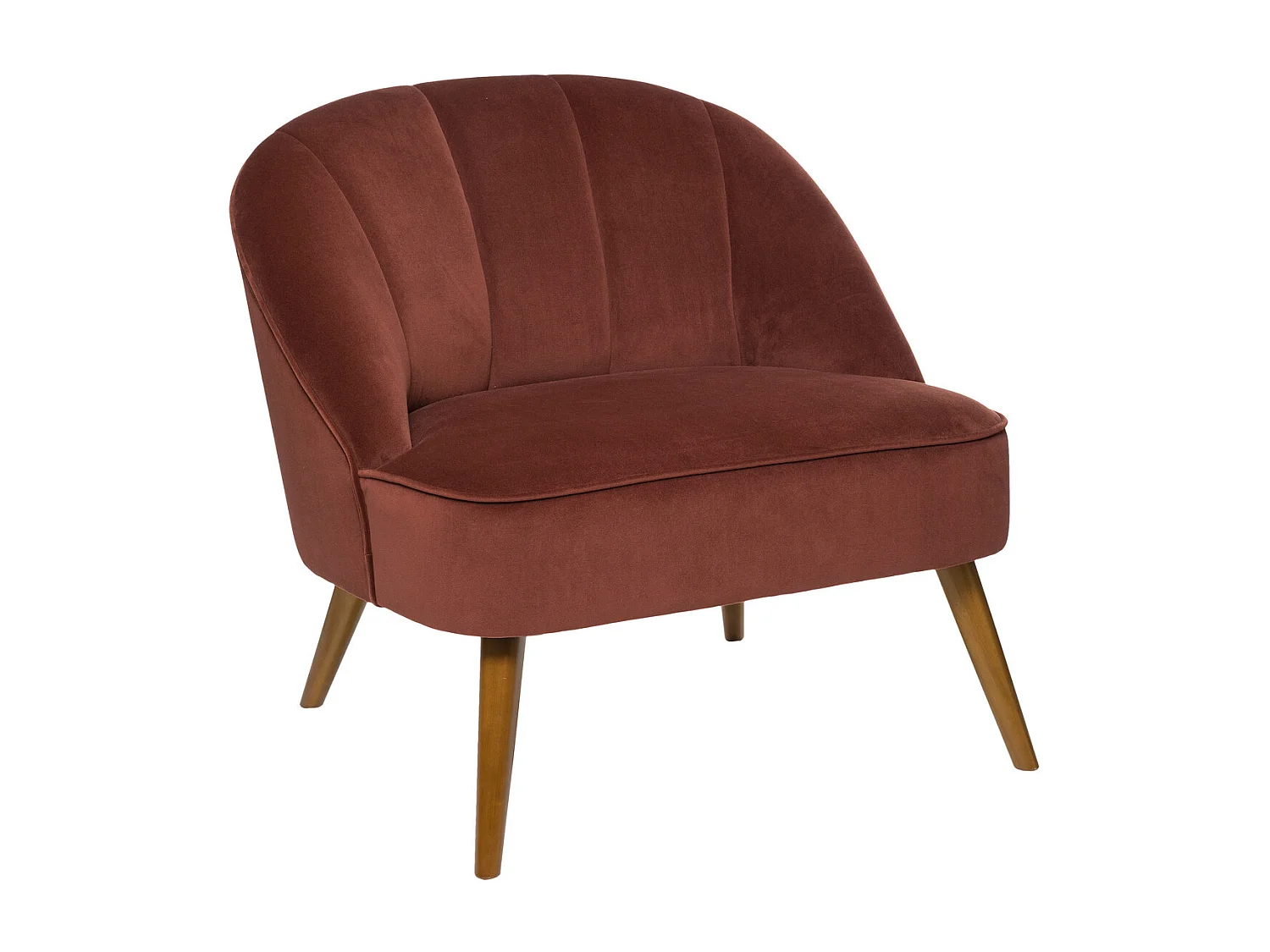 Fauteuil en Velours Terracotta et pieds en Bois