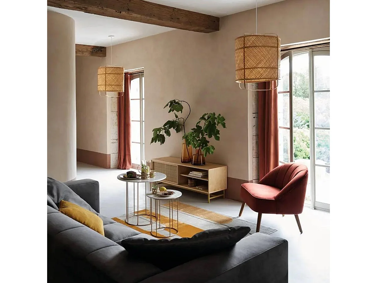 Fauteuil en Velours Terracotta et pieds en Bois