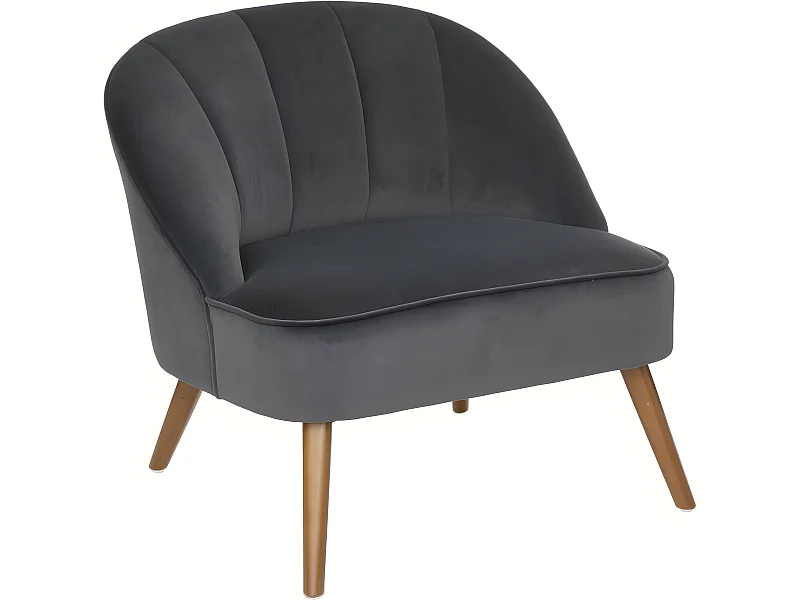 Fauteuil en Velours Gris et pieds en Bois