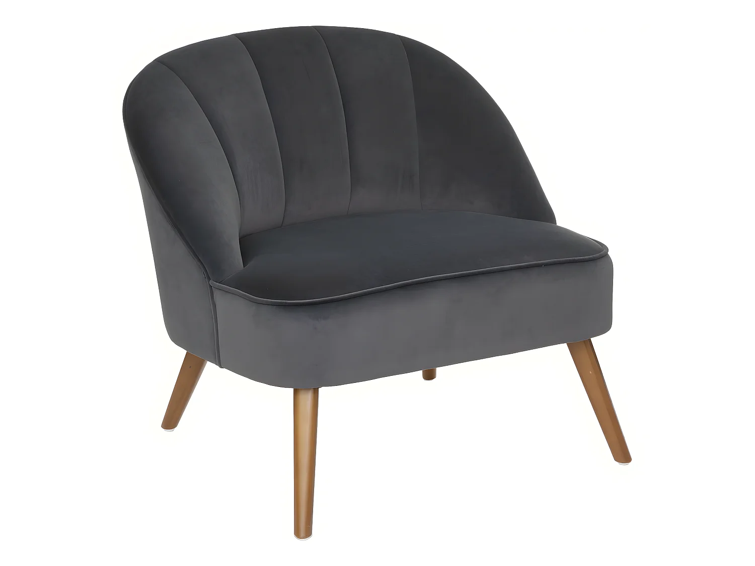 Fauteuil en Velours Gris et pieds en Bois
