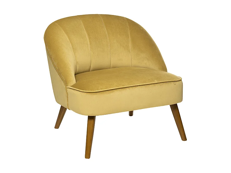 Fauteuil en Velours Moutarde et pieds en Bois