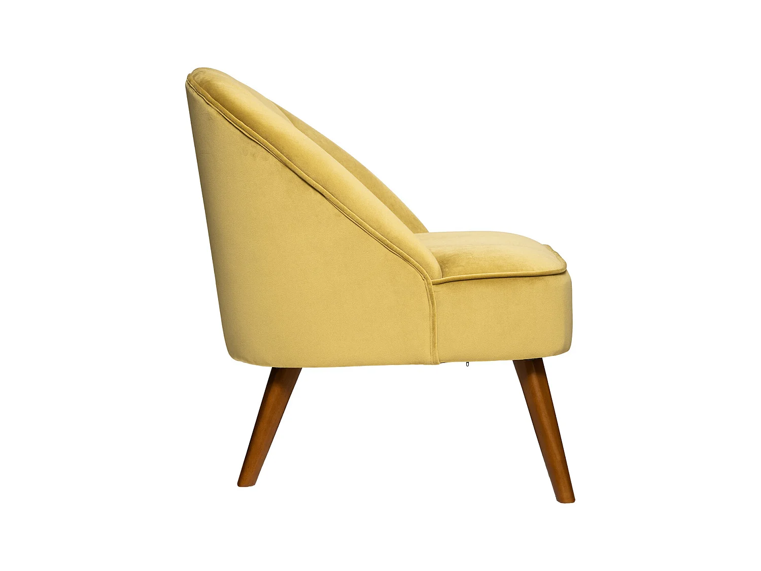 Fauteuil en Velours Moutarde et pieds en Bois