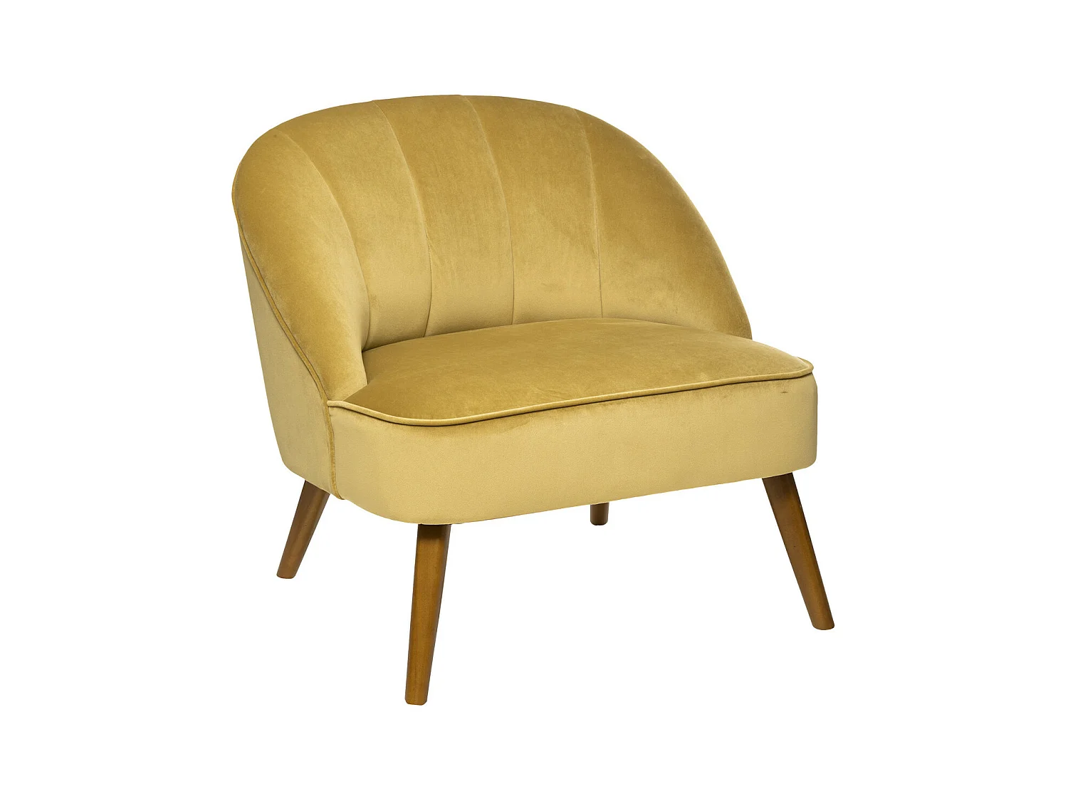Fauteuil en Velours Moutarde et pieds en Bois