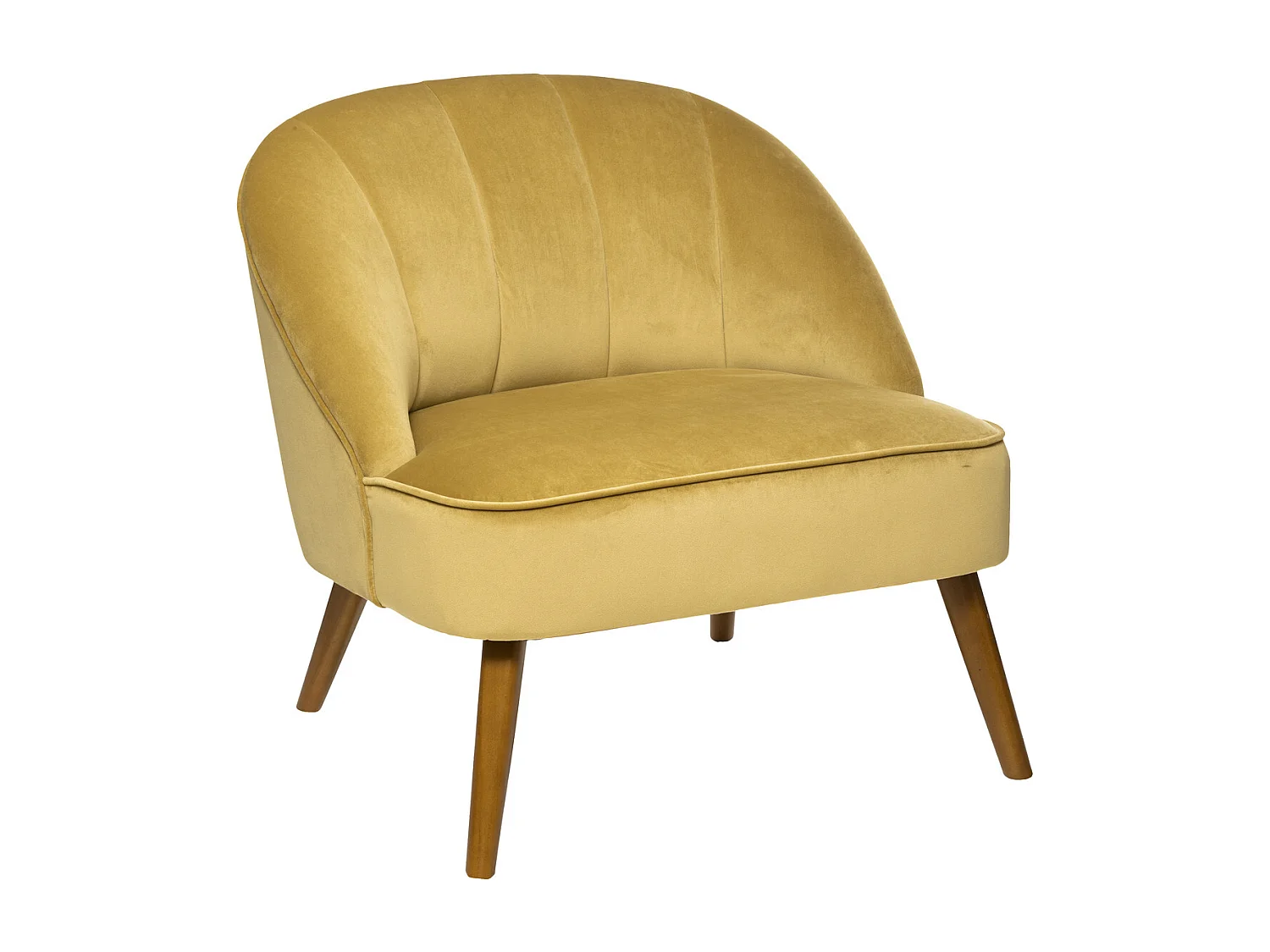 Fauteuil en Velours Moutarde et pieds en Bois