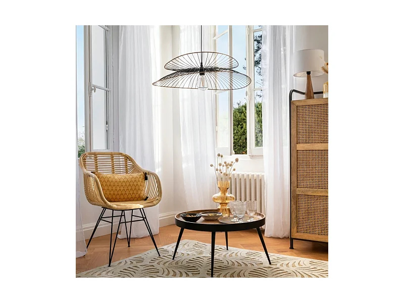 Fauteuil en Rotin et Métal H 85.5 cm