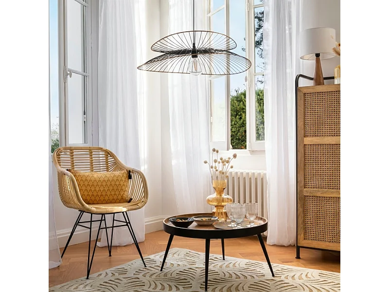 Fauteuil en Rotin et Métal H 85.5 cm