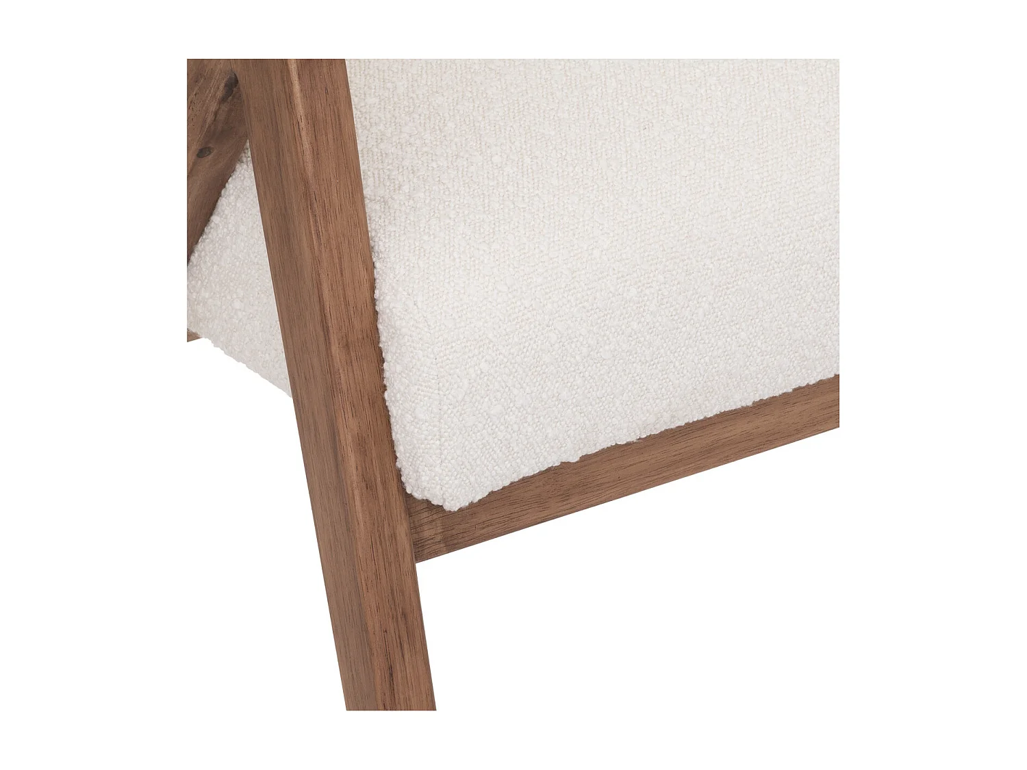 Fauteuil  tissu Blanc à bouclettes et pieds en Bois d'Hévéa