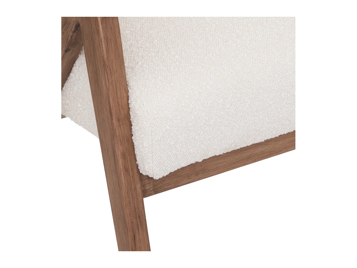 Fauteuil  tissu Blanc à bouclettes et pieds en Bois d'Hévéa